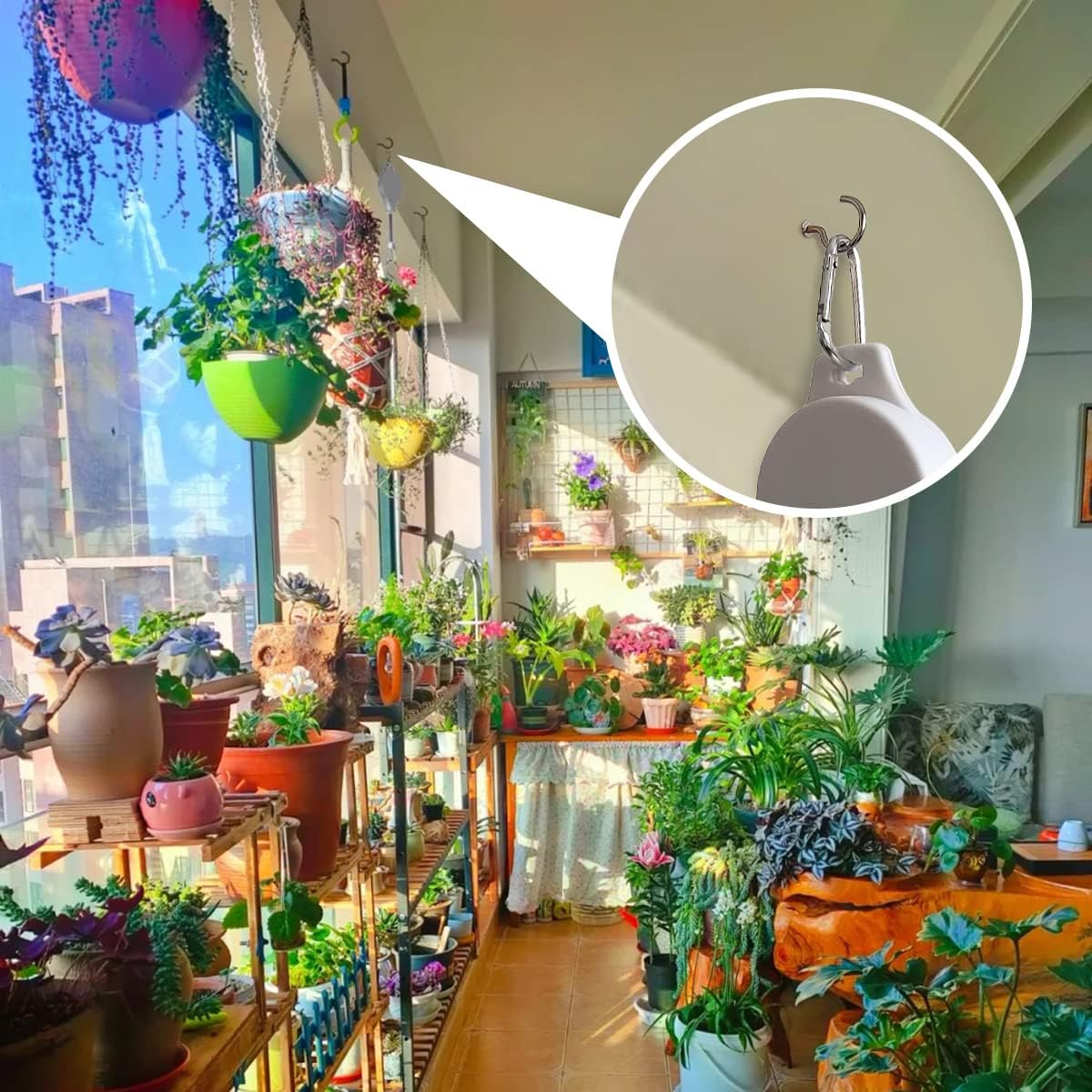 Paquete de 2 poleas retráctiles ajustables para colgar plantas colgantes, resistentes, para interiores y exteriores, para cestas de jardín, macetas