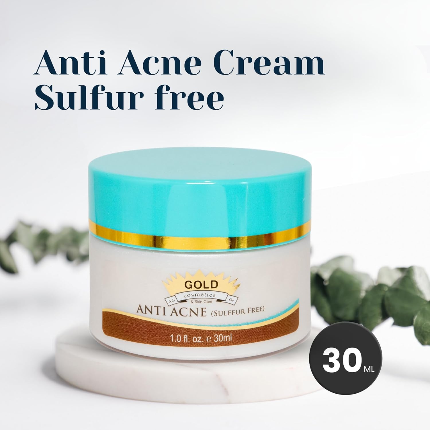 Gold Cosmetics Crema antiacné, cuidado de la piel, sin azufre, prevención de cicatrices, para piel brillante, tarro de 1.0 fl oz (sin azufre, 1.0 fl
