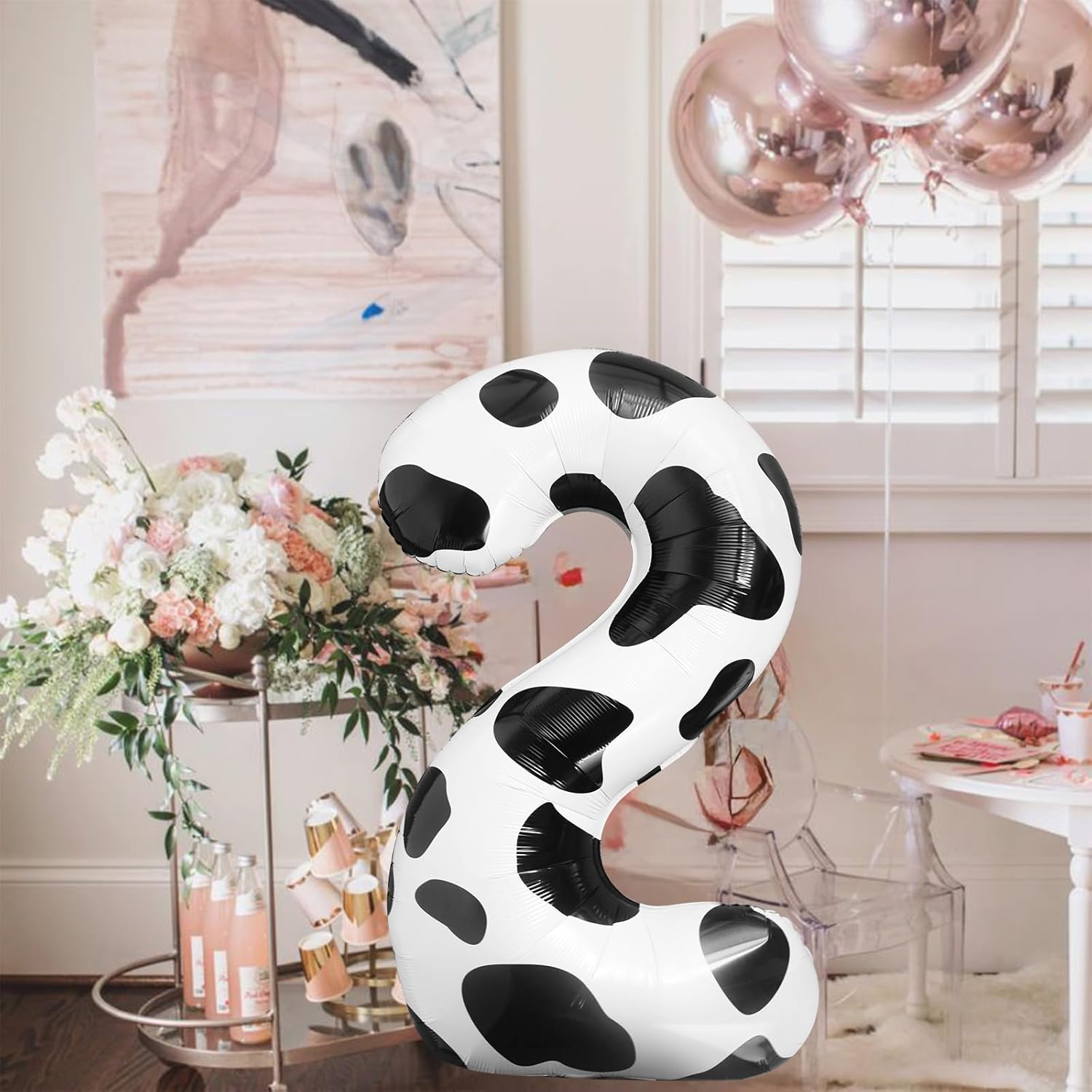 LEBERY Globos con estampado de vaca de 40 pulgadas, globo con el número 2, globo grande del número 2, globo Moo Moo Im Two para decoración de