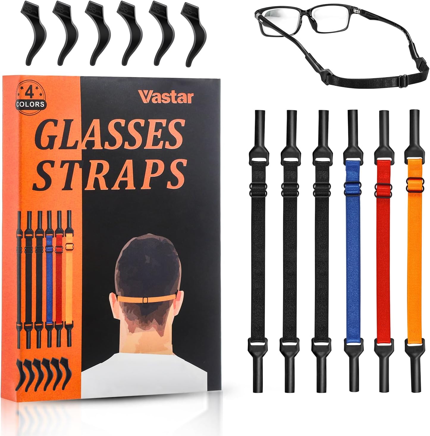 Vastar Correas para lentes  6 piezas de retenedor ajustable para gafas, correa de gafas de sol sin cola, correas de soporte para gafas para hombres,