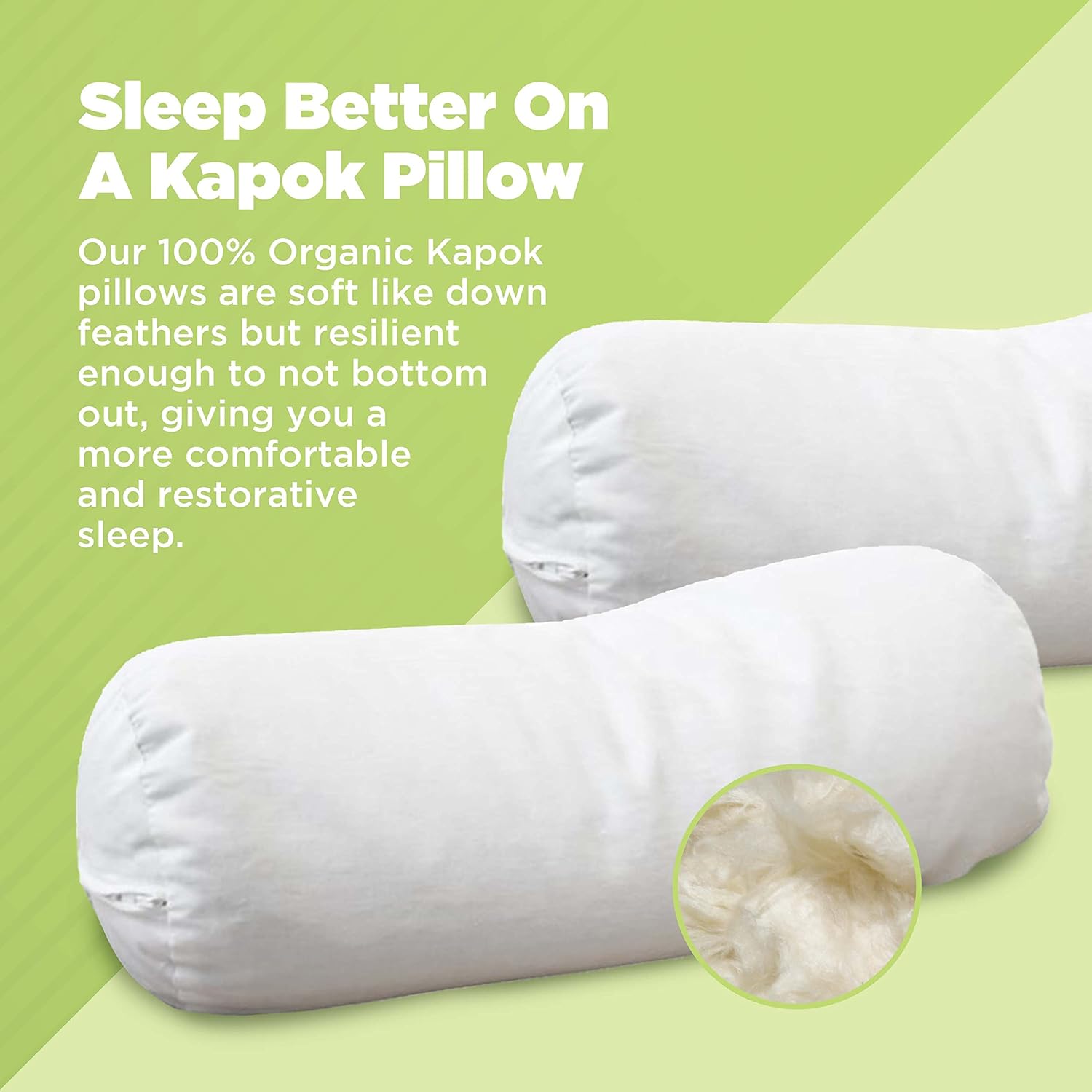 Bean Products Neck Roll – Almohada orgánica Kapok + funda orgánica orgánica de 5 x 14 pulgadas, funda de algodón orgánico con cremallera, fabricada