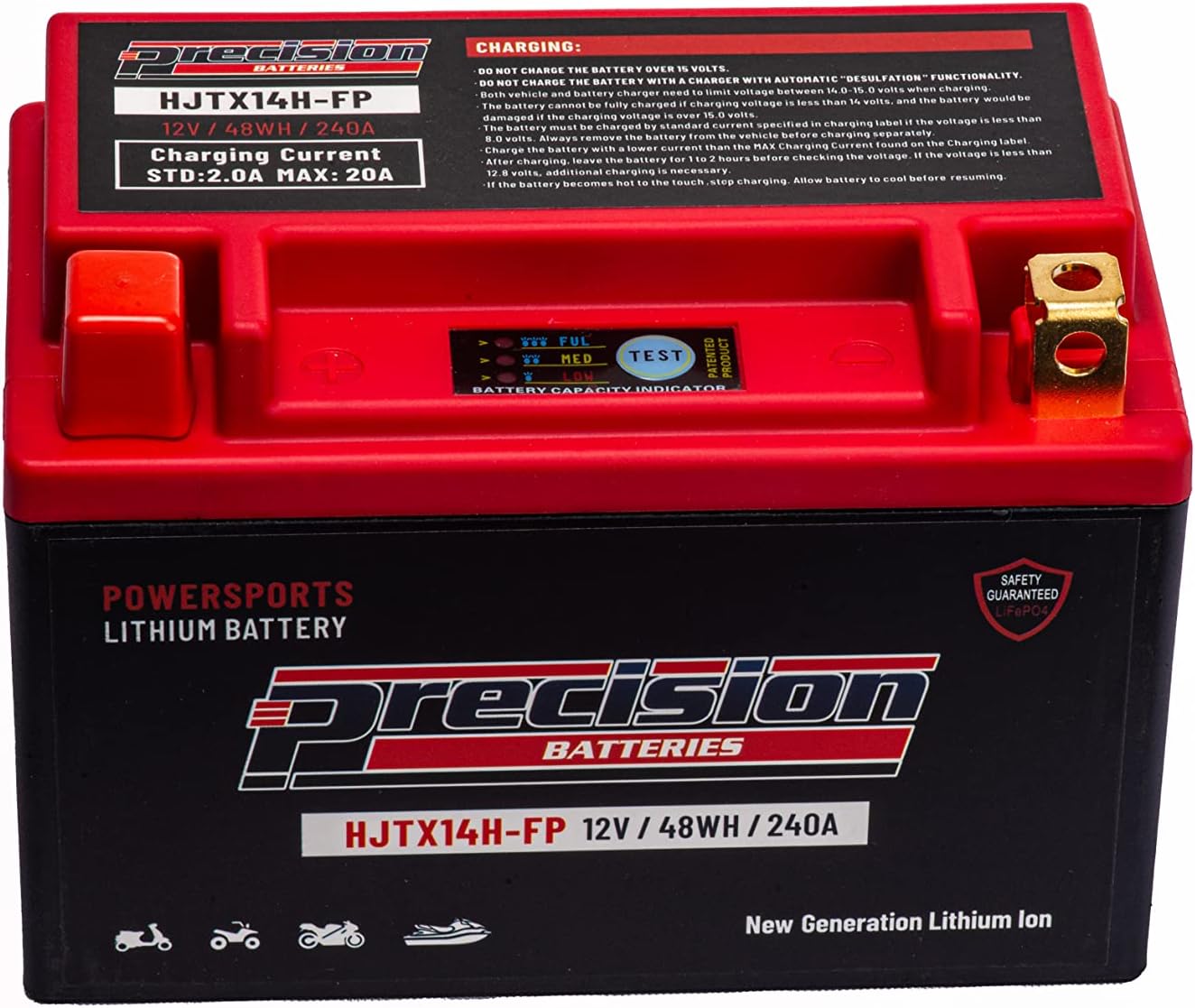 Precision HJTX14H-FP – Batería de iones de litio de repuesto para Moto Guzzi 750CC, V7, 2013-2020, 12 voltios, 48 WH 240 CCA