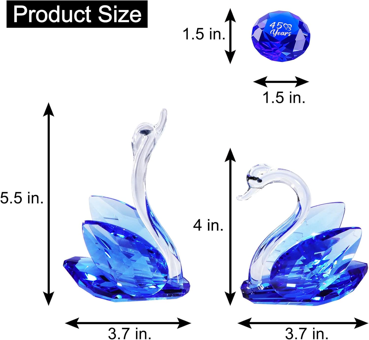 YWHL Regalos de cisne de cristal para padres, 45 aniversario de boda para ella, figura de cisne con diamante azul, regalo del día de San Valentín,