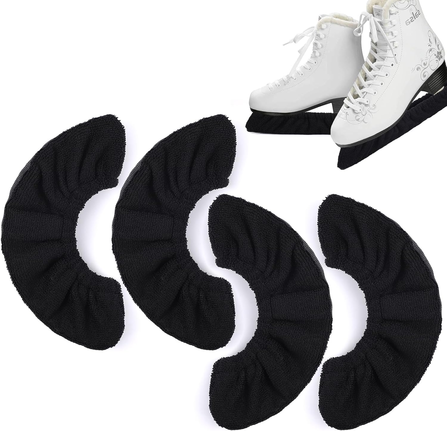 TOBWOLF 4 fundas para hojas de patinaje sobre hielo, tela de rizo negro, cubierta de hoja de patinaje sobre hielo, protector absorbente para patines
