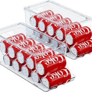 Paquete de 2 organizadores apilables para refrigerador, dispensador de latas de refrescos, contenedor de bebidas con tapa para refrigerador, Paquete de 2 organizadores apilables para refrigerador, dispensador de latas de refrescos, contenedor de bebidas con tapa para refrigerador,