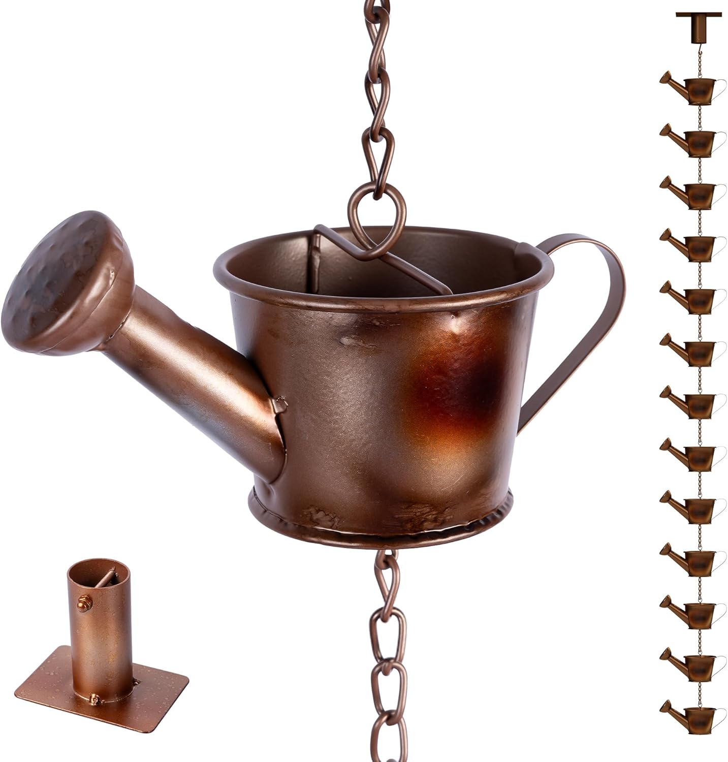 Cadena de lluvia de 8.5 pies, cadenas de lluvia para canalones, cadena de lluvia chapada en cobre, cadenas de lluvia para exteriores, cadenas de
