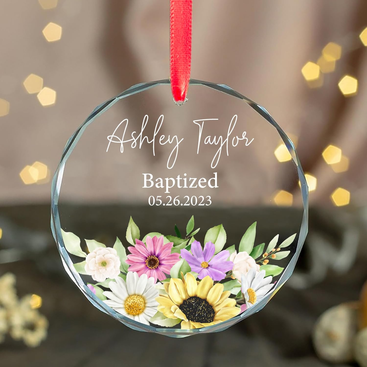 Adorno de cristal de bautismo personalizado  Dios bendiga bautizo, padrinos para ahijada, ahijado, bebé de Navidad bautizado, primer regalo sagrado,