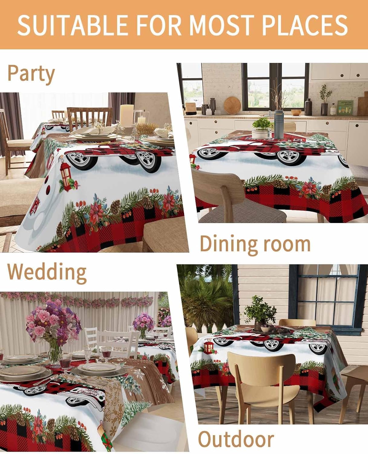 BOBOWUNY Manteles cuadradosredondos de 52 x 52 pulgadas, mantel de mesa de camión de Navidad para interiores y exteriores, decoración de mesa para