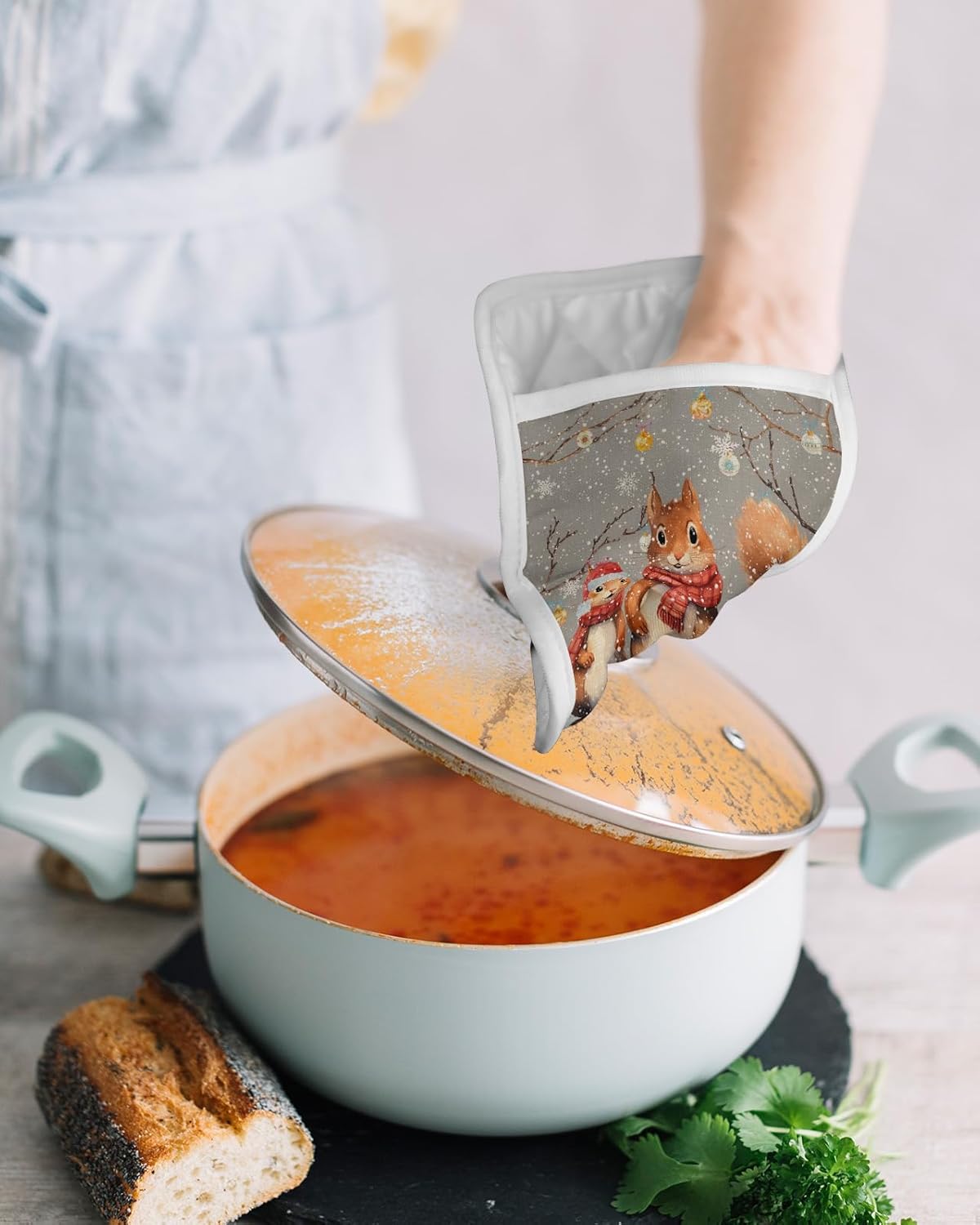 Xmas 3Pcs Pot Holders for Kitchen,Non Slip & Heat Insulation Terry Cloth Potholder Set with Pocket,Thick Hot Pad Oven Mitts Trivet Coaster for