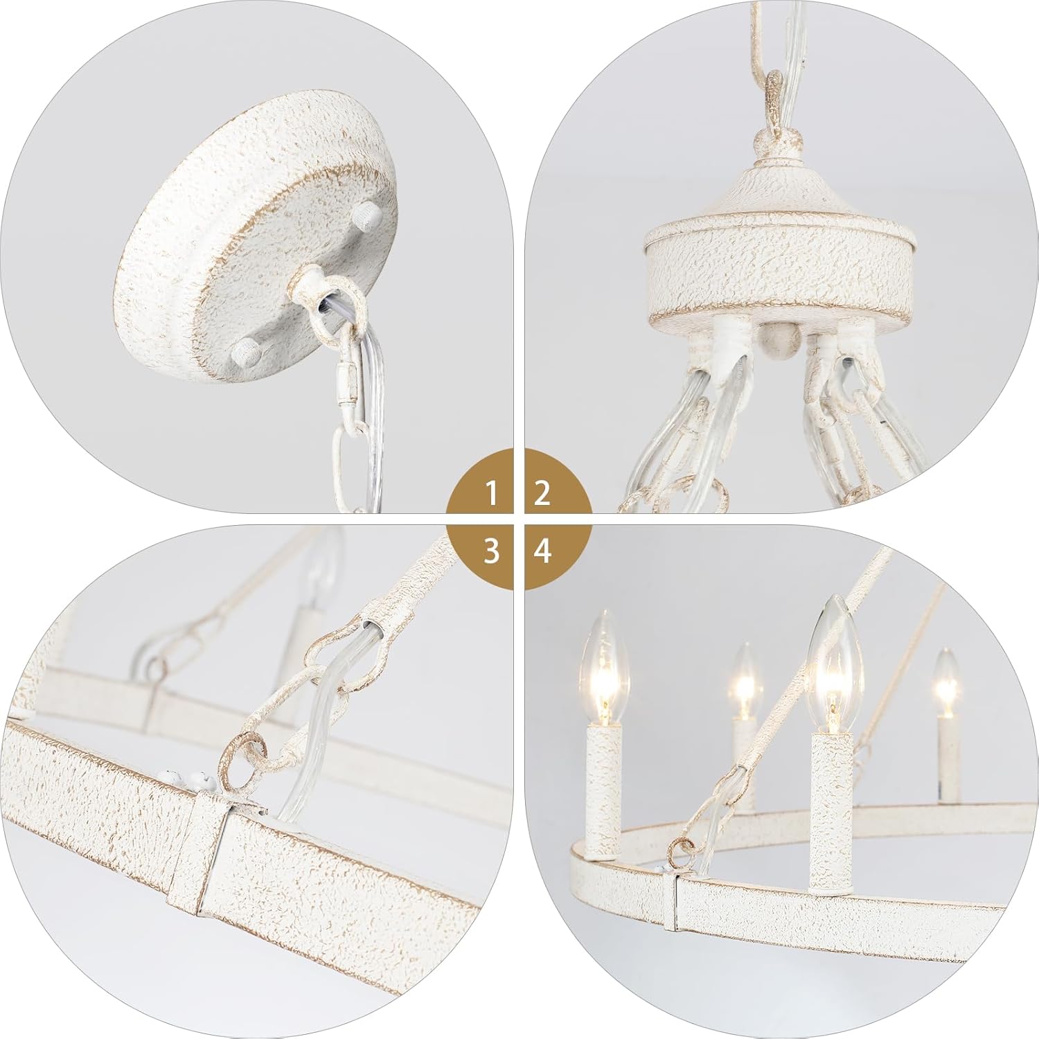 Candelabro blanco con 12 luces estilo madera clara, con ruedas de carro, lámpara grande para techos altos, de 38 pulgadas, para casa de campo, al