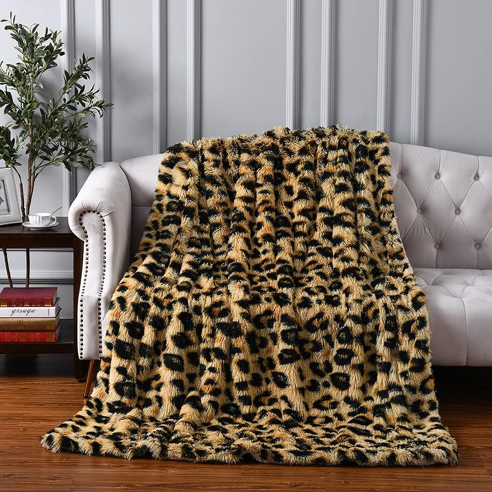 HOMORE Manta esponjosa de leopardo, manta de felpa con estampado de guepardo, manta de cama suave de piel sintética para sofá, silla decorativa,