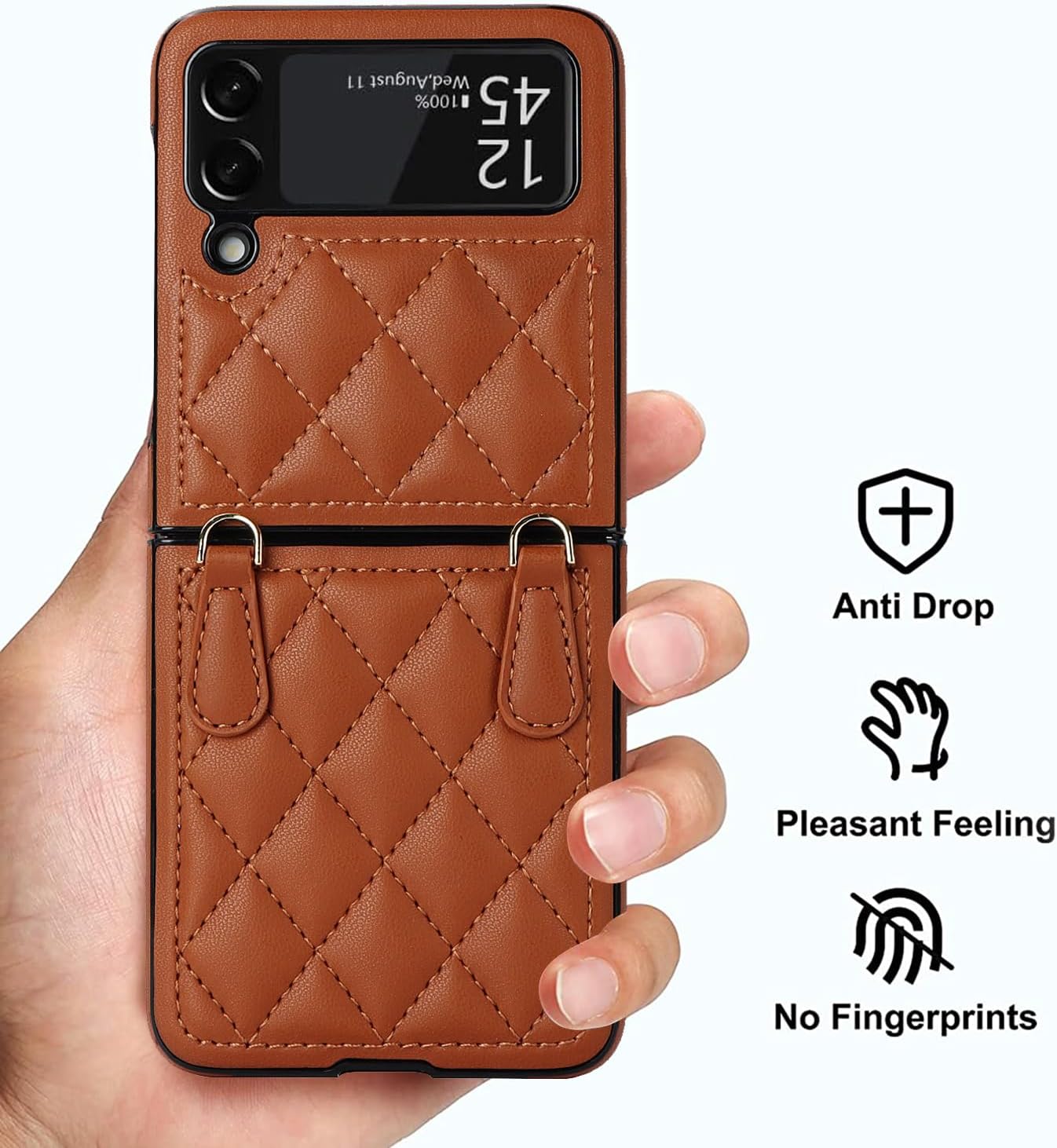 Asuwish Funda de teléfono para Samsung Galaxy Z Flip 3 5G 2021 con correa para la muñeca con cordón, delgada, de piel sintética, a prueba de golpes,