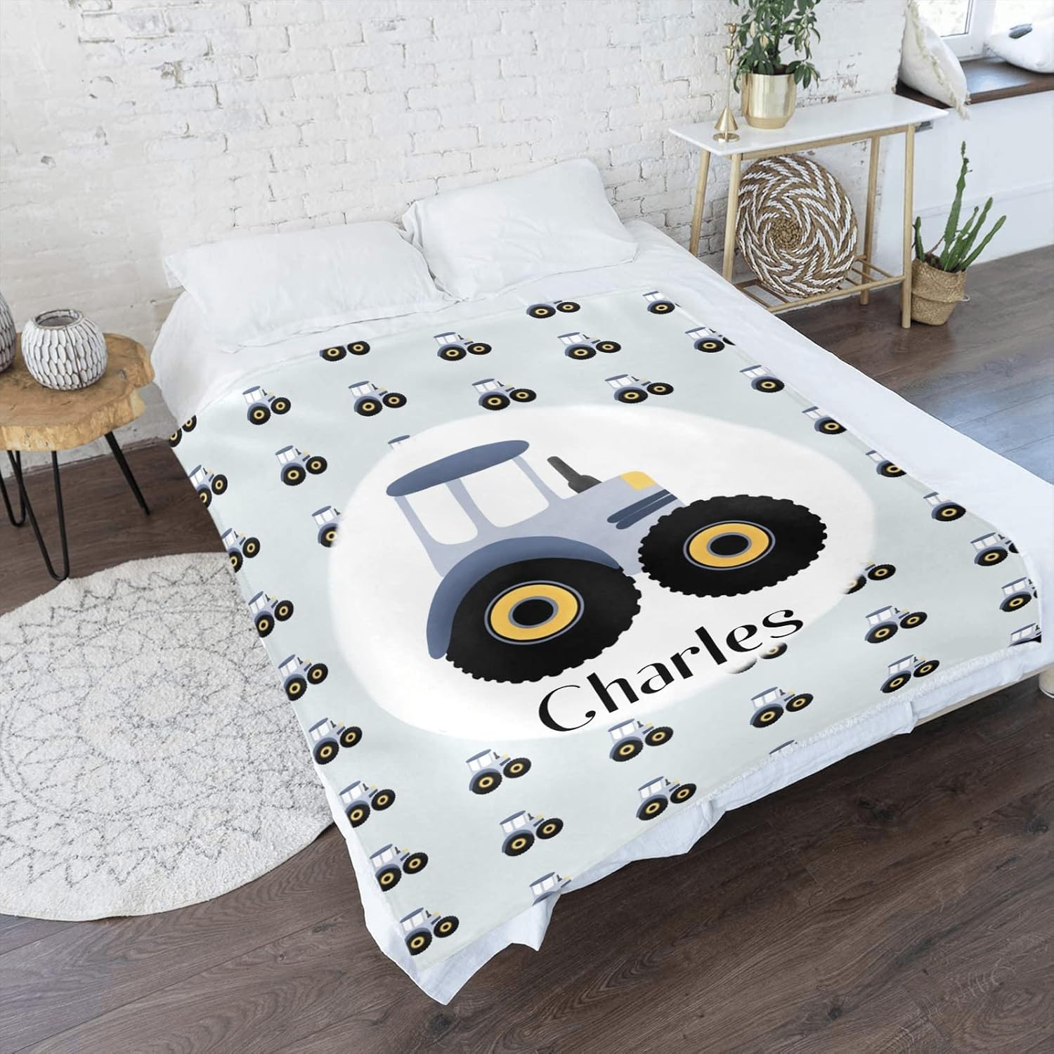 Manta personalizada con patrón de tractores con nombre, manta de forro polar suave para hombres y mujeres, regalo de cumpleaños, boda, 50 x 60