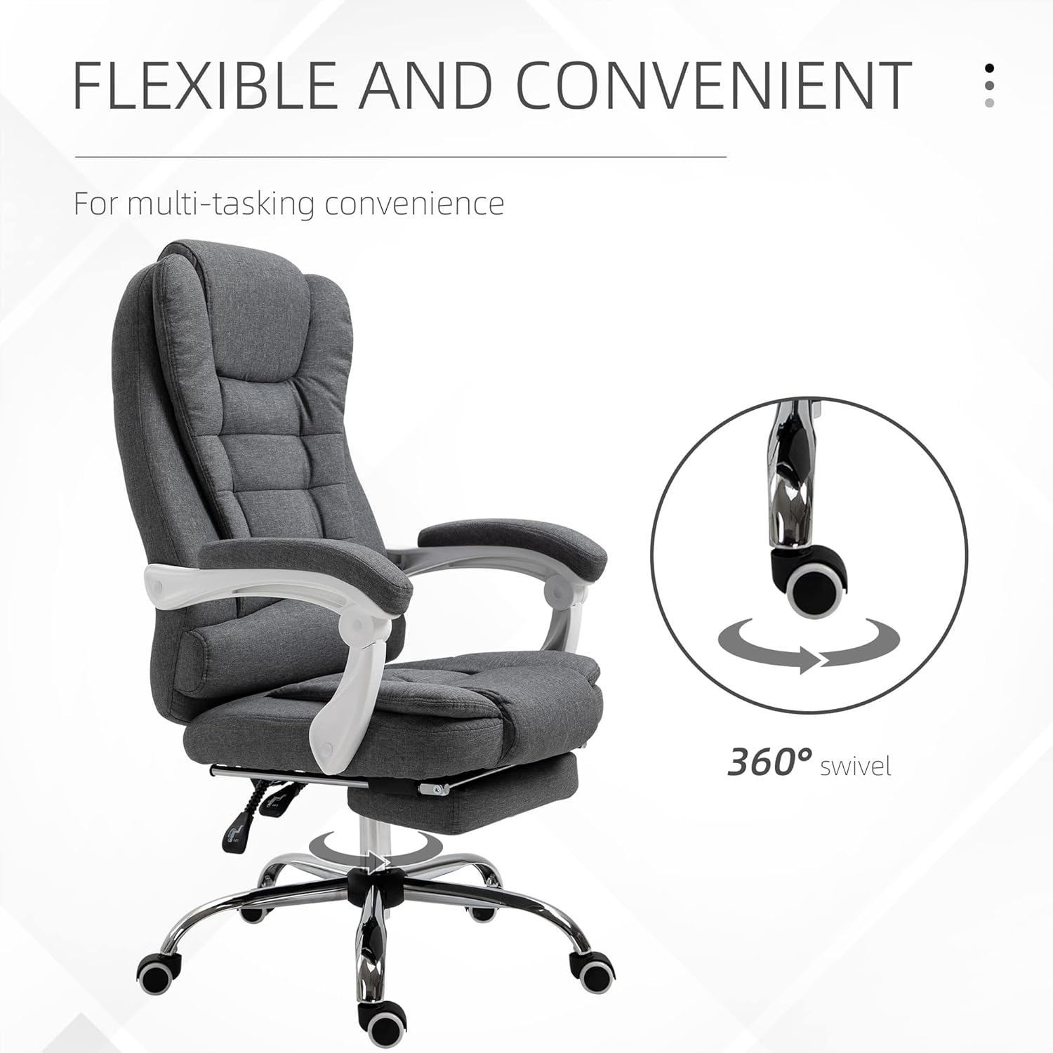 Vinsetto Silla de oficina ejecutiva de respaldo alto con reposapiés, silla de computadora de tela de lino con reposabrazos acolchados, silla de
