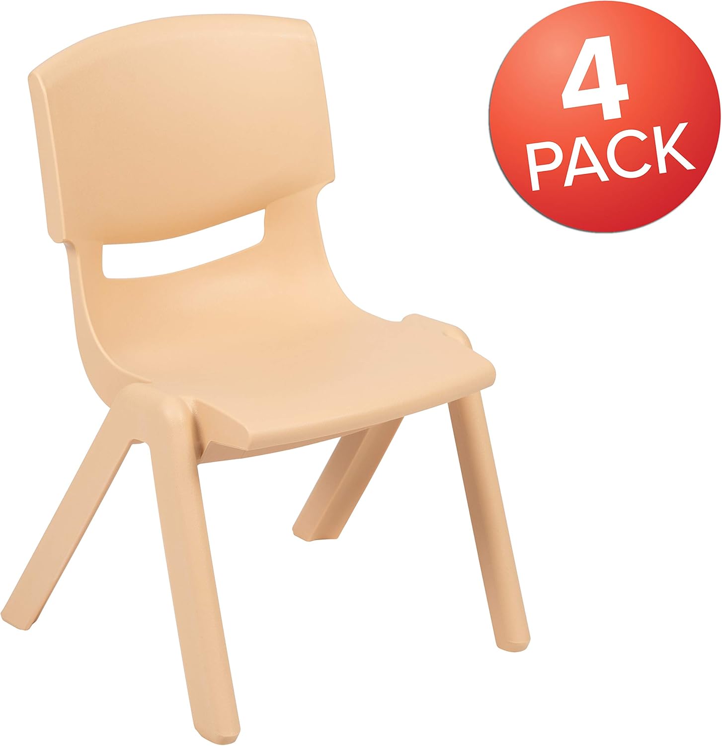 EMMA + OLIVER Paquete de 4 sillas escolares apilables de plástico natural con asiento de 10.5 pulgadas de alto, silla preescolar