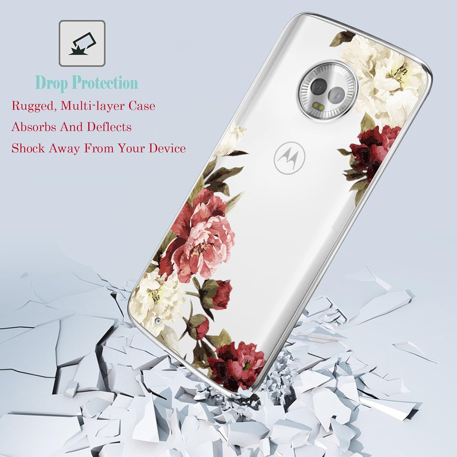 Funda para Moto G6, Moto G (6 generación) con flores, Ueokeird delgada a prueba de golpes, patrón floral transparente, suave, flexible, TPU trasero,