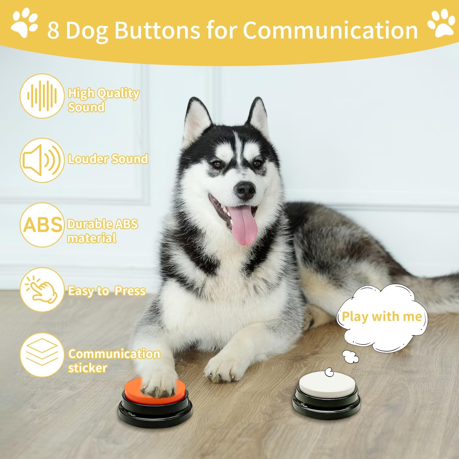 Juego de 8 botones de perro de colores con alfombrilla de goma, botones de entrenamiento grabables para perros, botón de zumbador que habla con 50