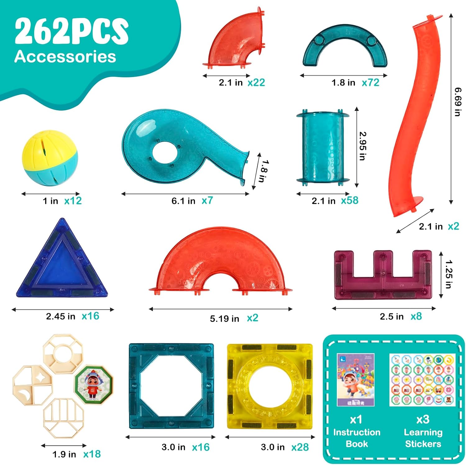 Marble Run – Juego de 262 piezas de azulejos magnéticos de bloques de construcción, juguete magnético de pista de carreras, juguete educativo STEM