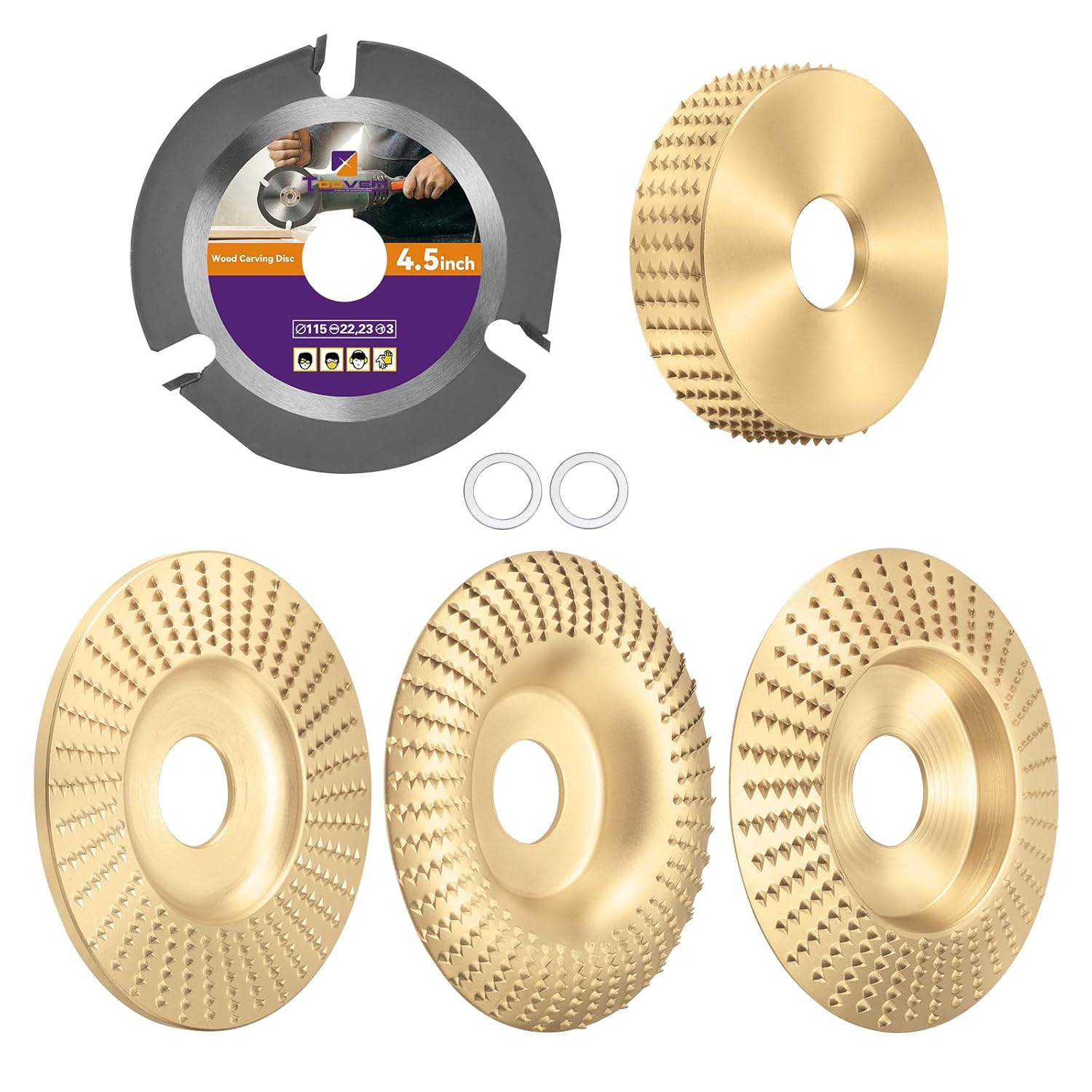 TOOVEM – Juego de discos de tallado de madera, para amoladora angular de 4 y 4 12 pulgadas con eje de 58 pulgadas, accesorios para amoladora