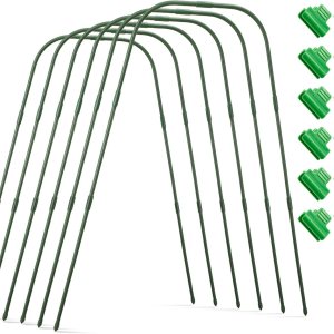 Paquete de 12 aros de jardín para camas elevadas, aros de invernadero, túnel de cultivo, marco de soporte de acero recubierto de plástico con 24 Paquete de 12 aros de jardín para camas elevadas, aros de invernadero, túnel de cultivo, marco de soporte de acero recubierto de plástico con 24