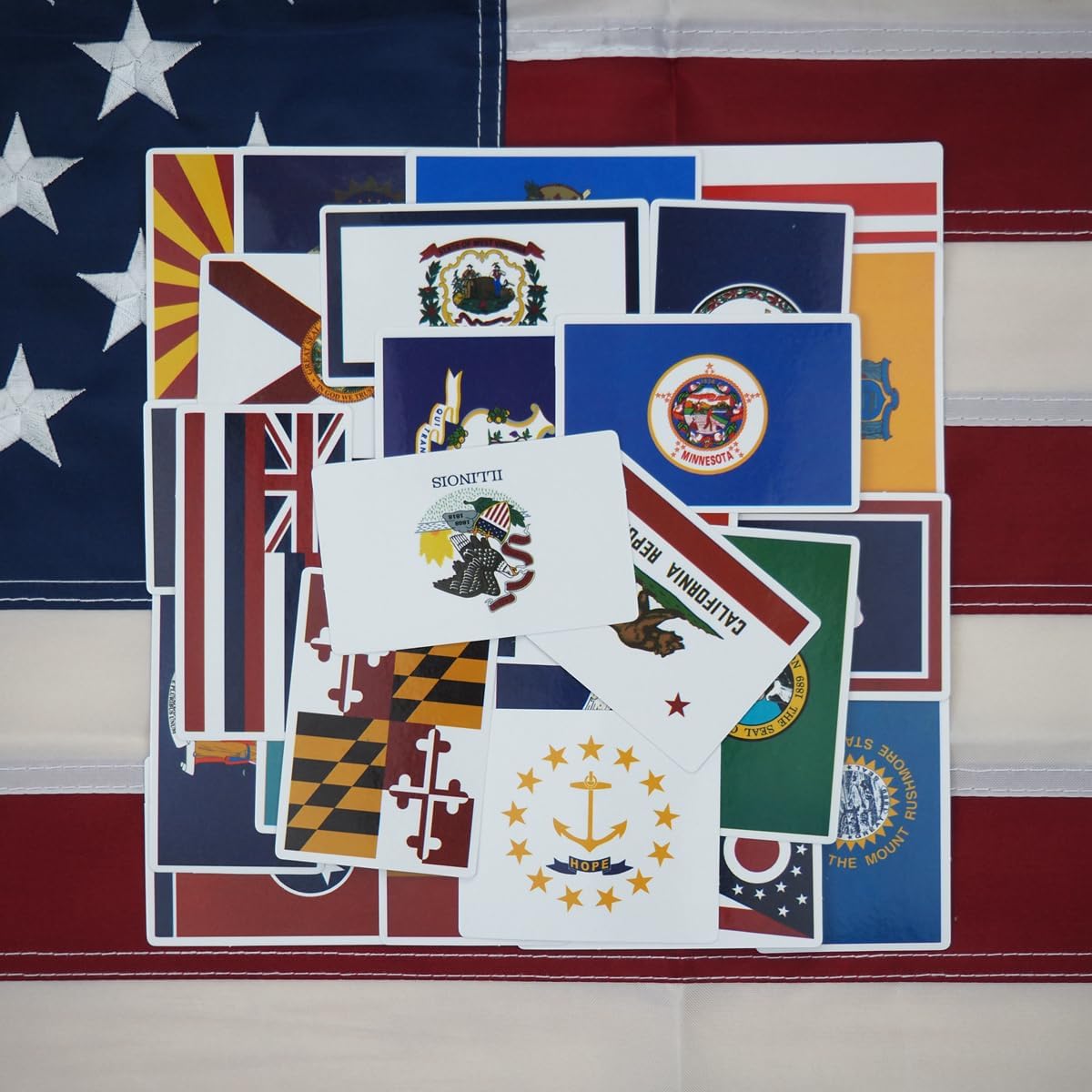 50 calcomanías de bandera del estado estadounidense, calcomanías de bandera de los Estados Unidos (rectángulo)