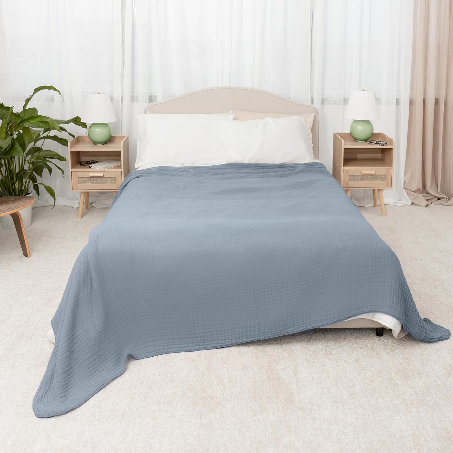 Comfy Cubs Manta de muselina Queen, tamaño extra grande de 90 x 90 pulgadas, 6 capas de algodón refrescante, manta transpirable y cálida para