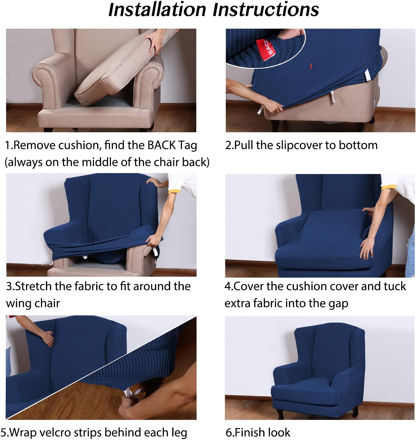 Turquoize Fundas para silla Wingback, fundas elásticas para sillas de respaldo alado, tela jacquard de elastano con parte inferior elástica, funda