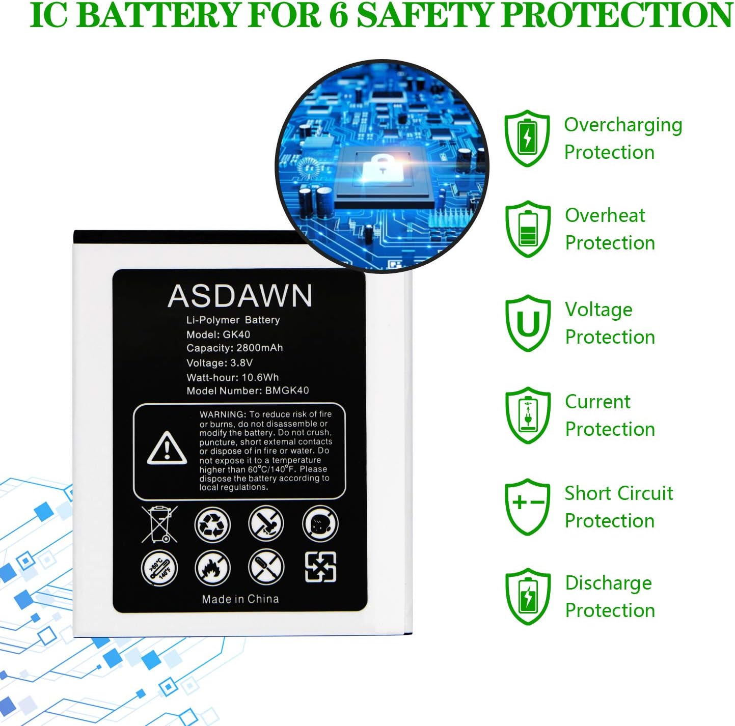 ASDAWN Batería de repuesto GK40 para Motorola, Moto G4 Play Battery SNN5976A para Motorola E3, E4, G4 Play, G5, XT1601, XT1603, XT1607 XT1609,