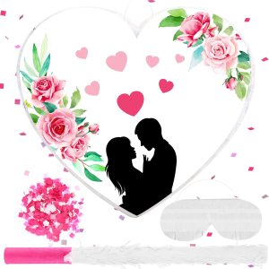 Hicarer Piñata blanca, corazón, piñata de boda, corazón, suministros de fiesta blanca, recuerdos de boda, decoración de piñata con palo y venda para Hicarer Piñata blanca, corazón, piñata de boda, corazón, suministros de fiesta blanca, recuerdos de boda, decoración de piñata con palo y venda para