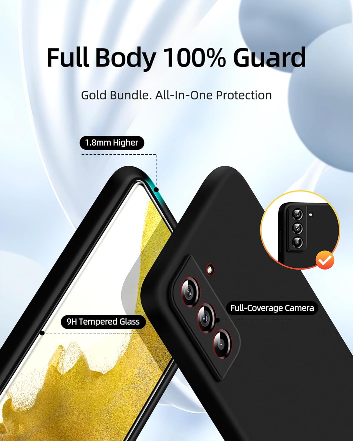 Dssairo Funda 3 en 1 para Samsung Galaxy S22 Plus, con protección completa de la cámara, silicona líquida delgada a prueba de golpes funda