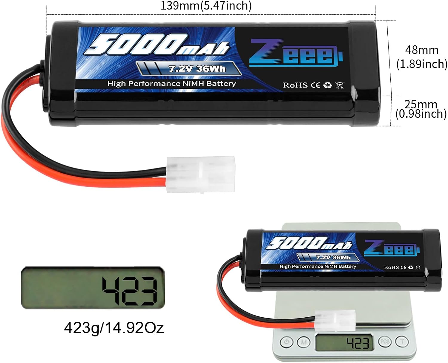 Zeee 7.2V 5000mAh RC NiMH Batería con Tamiya Plug 2 Pack Baterías con 1 unids Lipo Safe Bag Bolsa ignífuga a prueba de explosiones para carga de