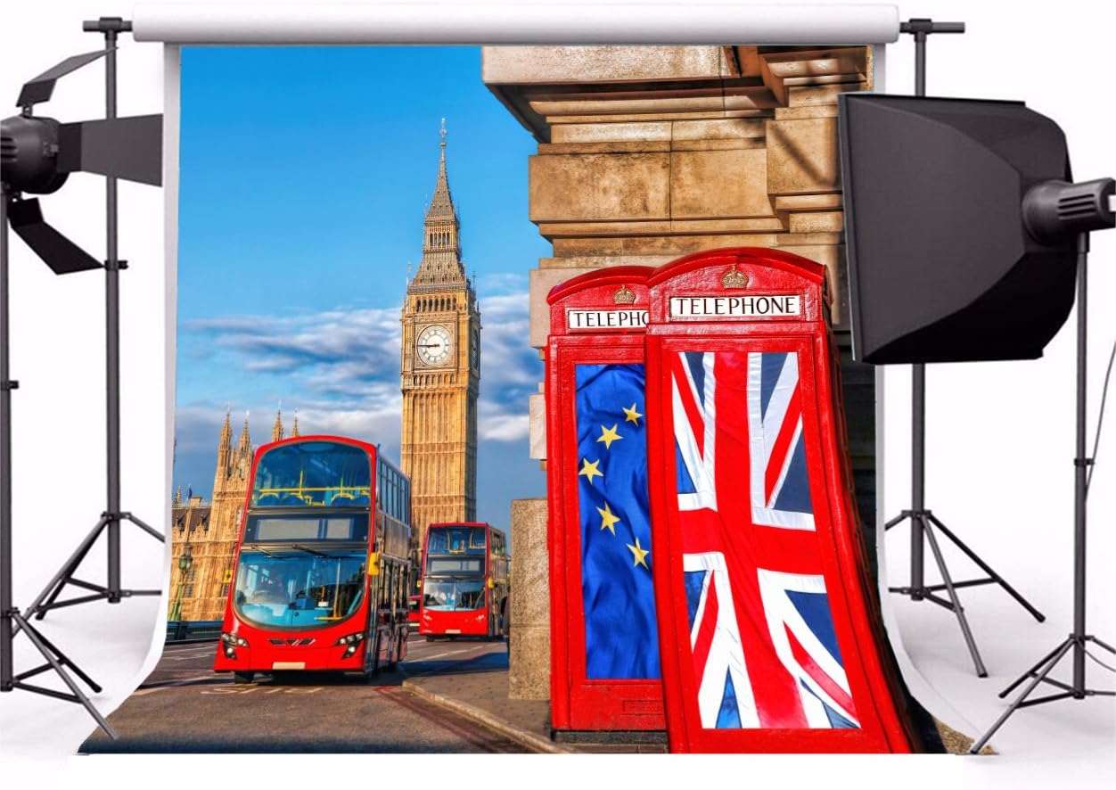 Yeele Telones de fondo Big Ben de 6 x 6 pies para fotografía, puente de Londres, torre de reloj, cabina de autobús rojo, fondo de fotos, vinilo de