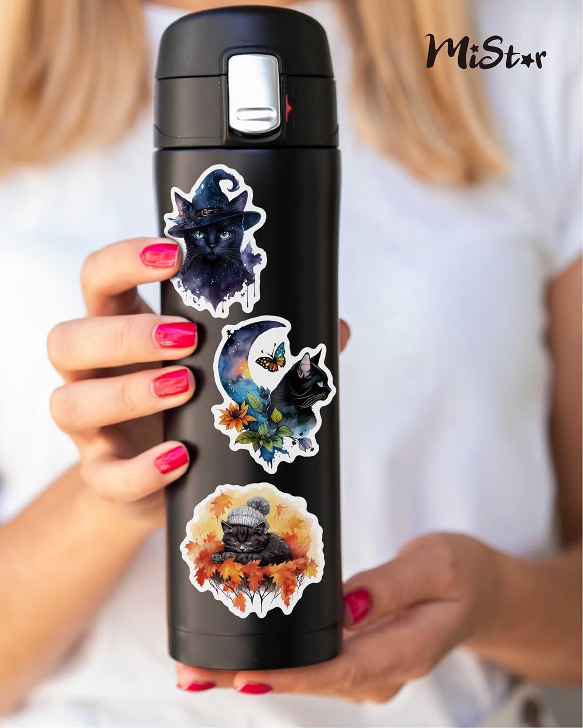 100 PCS Black Cat Stickers, 3.15″ Cat Stickers Pack, Aesthetic Vinyl Waterproof Stickers for Water Bottles Laptop Phone Case Luggage Car, Black Cat