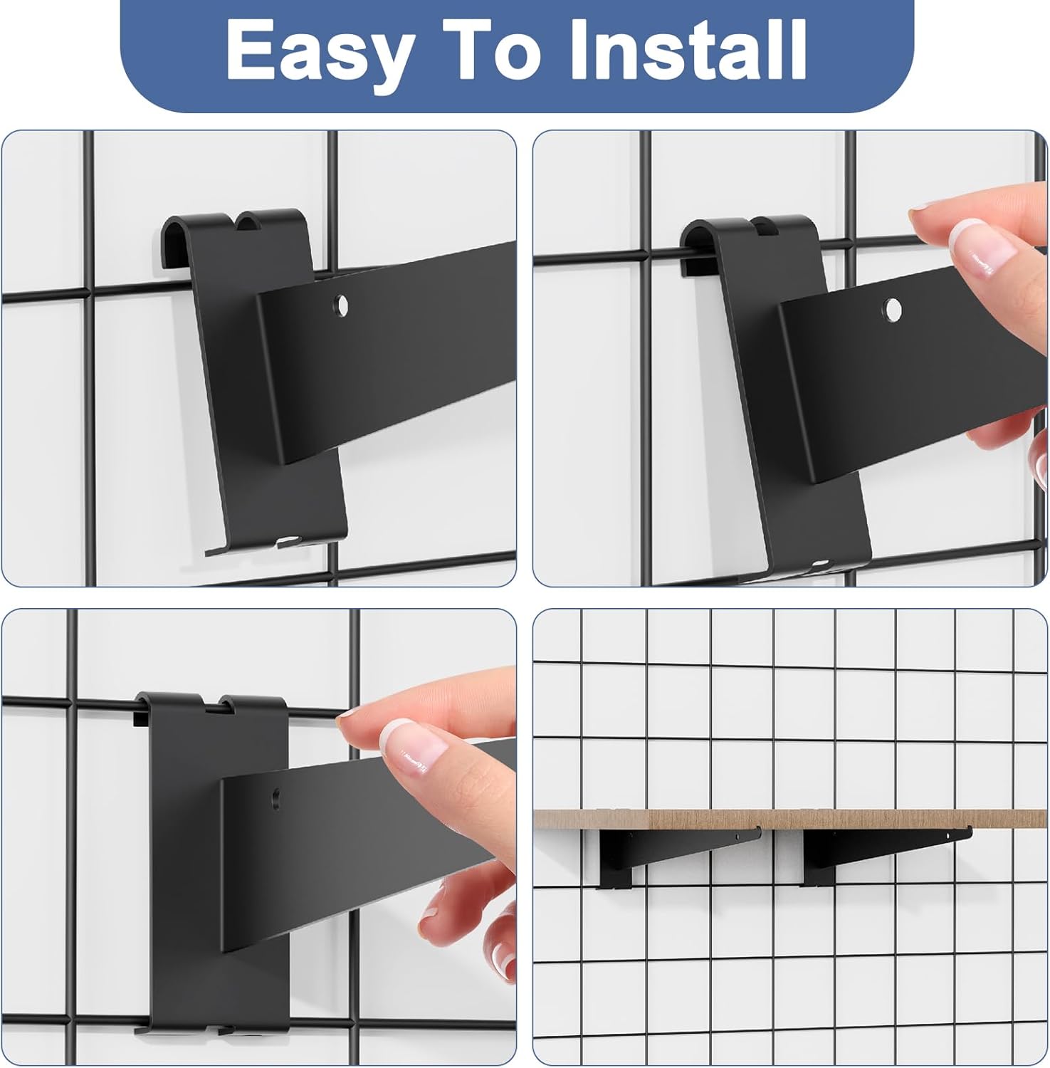 10 soportes de estante de pared de rejilla de 12 pulgadas, soportes negros para estante de pared de rejilla con borde resistente, accesorios de