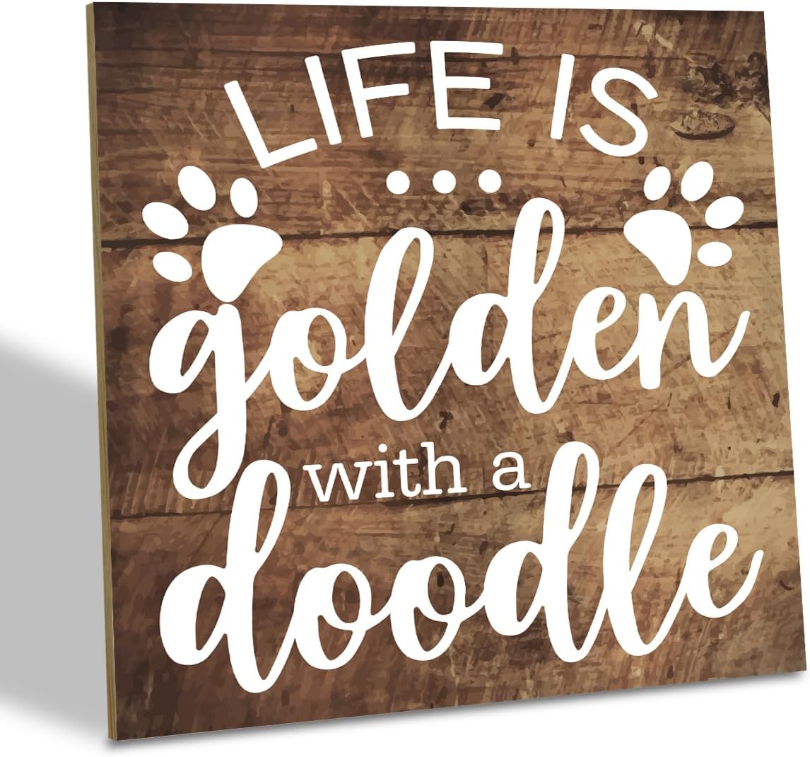 Cartel de mascota, placa de madera de 6.2 x 6.2 pulgadas, decoración de madera para la familia de perros, bloque de madera de pie, decoración de