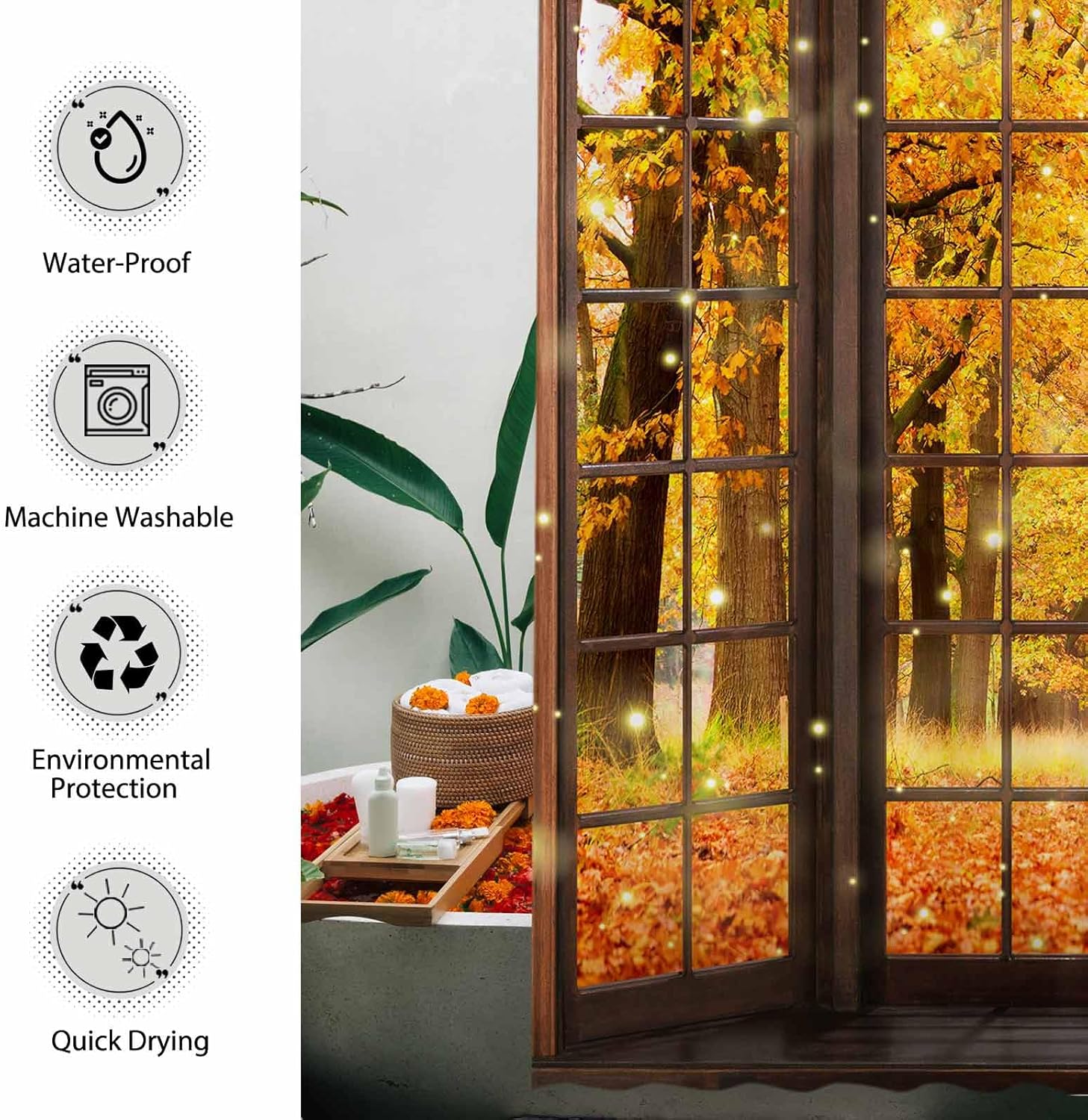 Allenjoy Cortina de ducha de otoño de 72 x 72 pulgadas, hojas de arce otoñal, bosque, tinas de baño, juego de decoración de cortina de baño, tela de