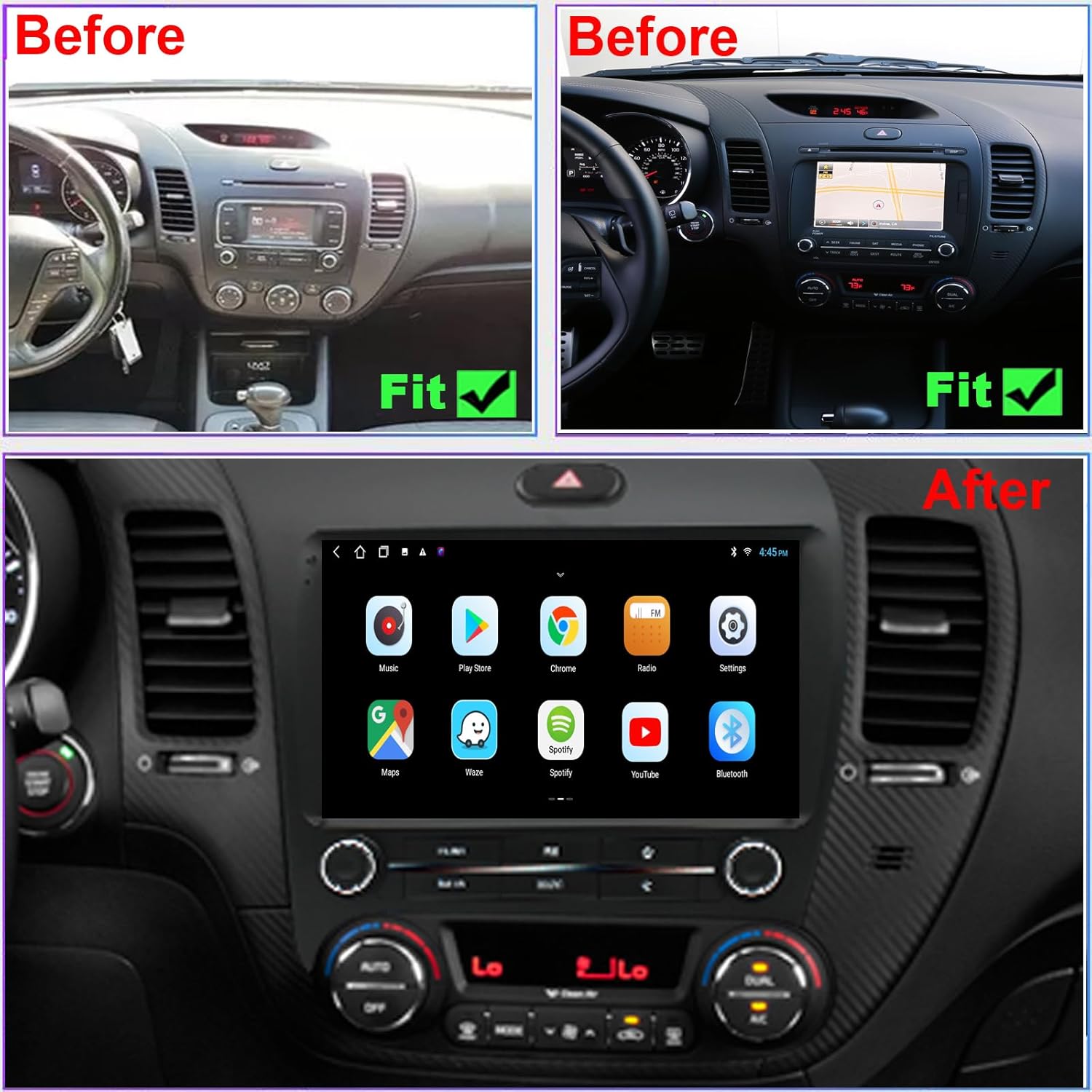 Para KIA Forte Radio Upgrade 2014 2015 2016 2017 2018, accesorios de coche, reemplazo estéreo Android, 9 pulgadas 1280 * 720 pantalla táctil,