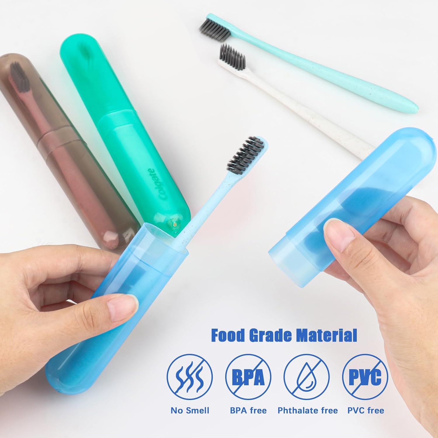 Paquete de 6 fundas para cepillos de dientes de viaje, soporte portátil transpirable para cepillos de dientes, contenedor de plástico para viajes,