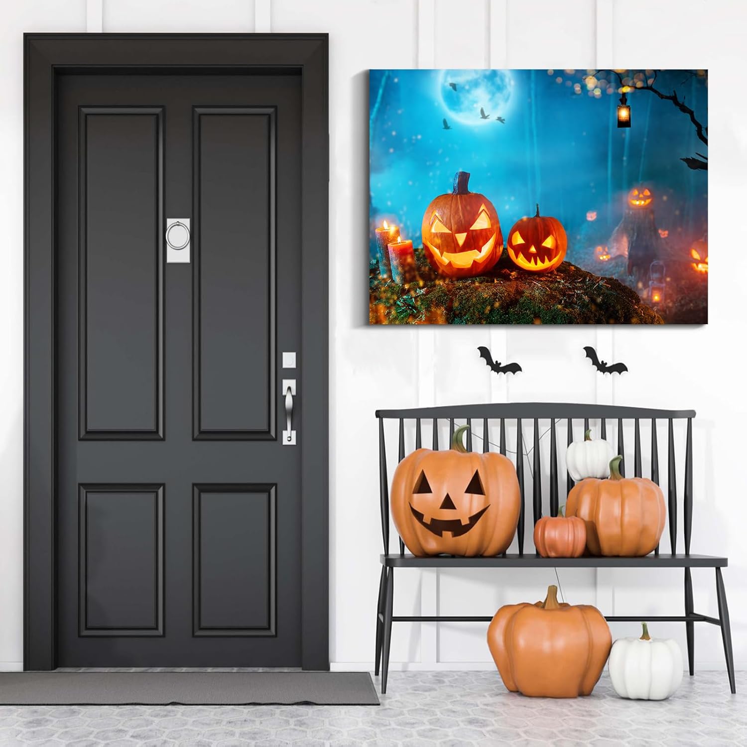 Denozer – Lienzo decorativo para pared con imágenes temáticas de Halloween, decoración de pared de calabaza iluminada, decoración de pared del hogar