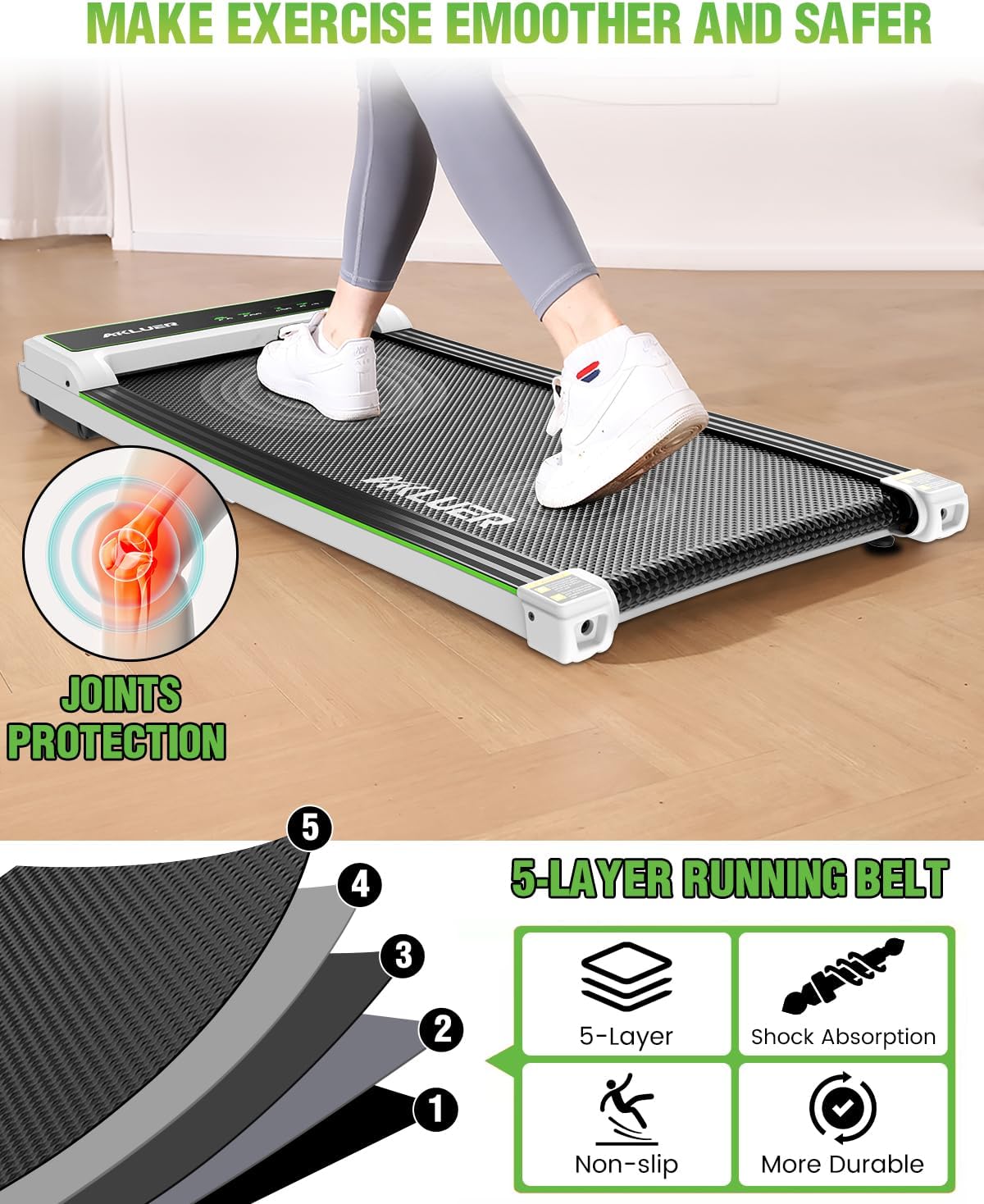 AKLUER – Caminadora para debajo del escritorio de 2.25 HP con capacidad de peso de 265, caminadora portátil con control remoto IR para el hogar,