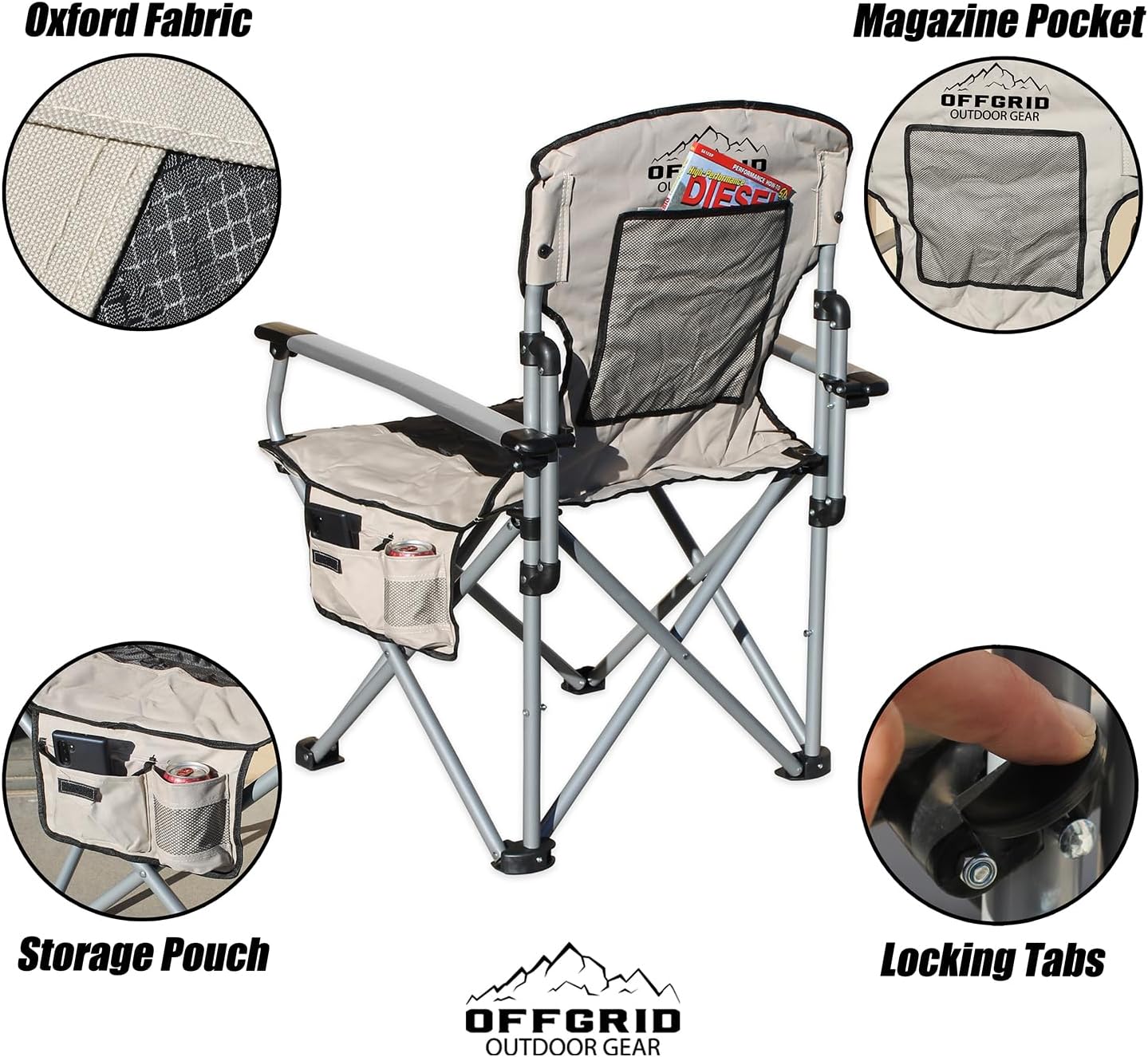 Raptor Series OFFGRID – Silla portátil plegable para acampar con bolsa de transporte, resistente, de gran tamaño