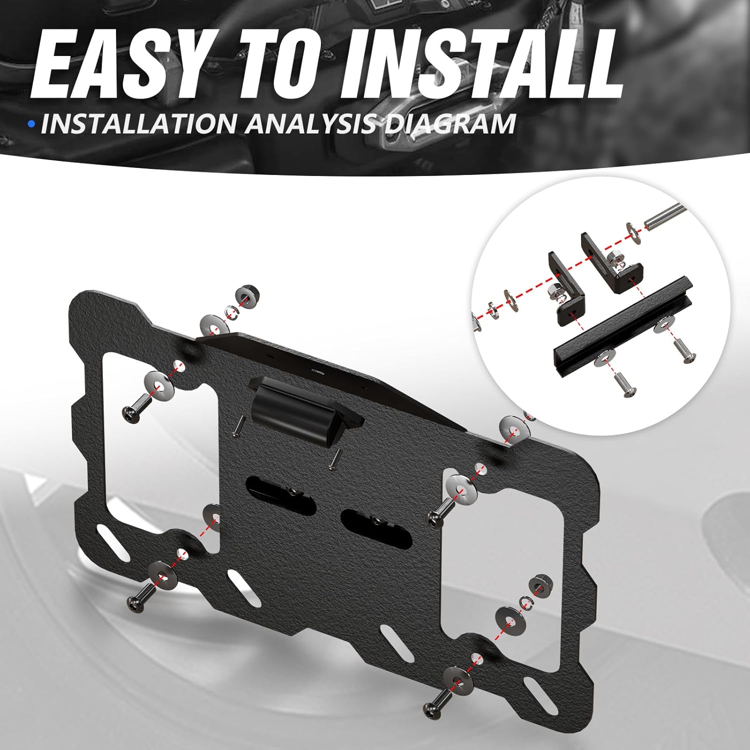 SUORTO – Marco universal para matrícula frontal con luz LED para el anillo en D de parachoques compatible con Jeep, Ford, Dodge, Chevy, GMC, Nissan,