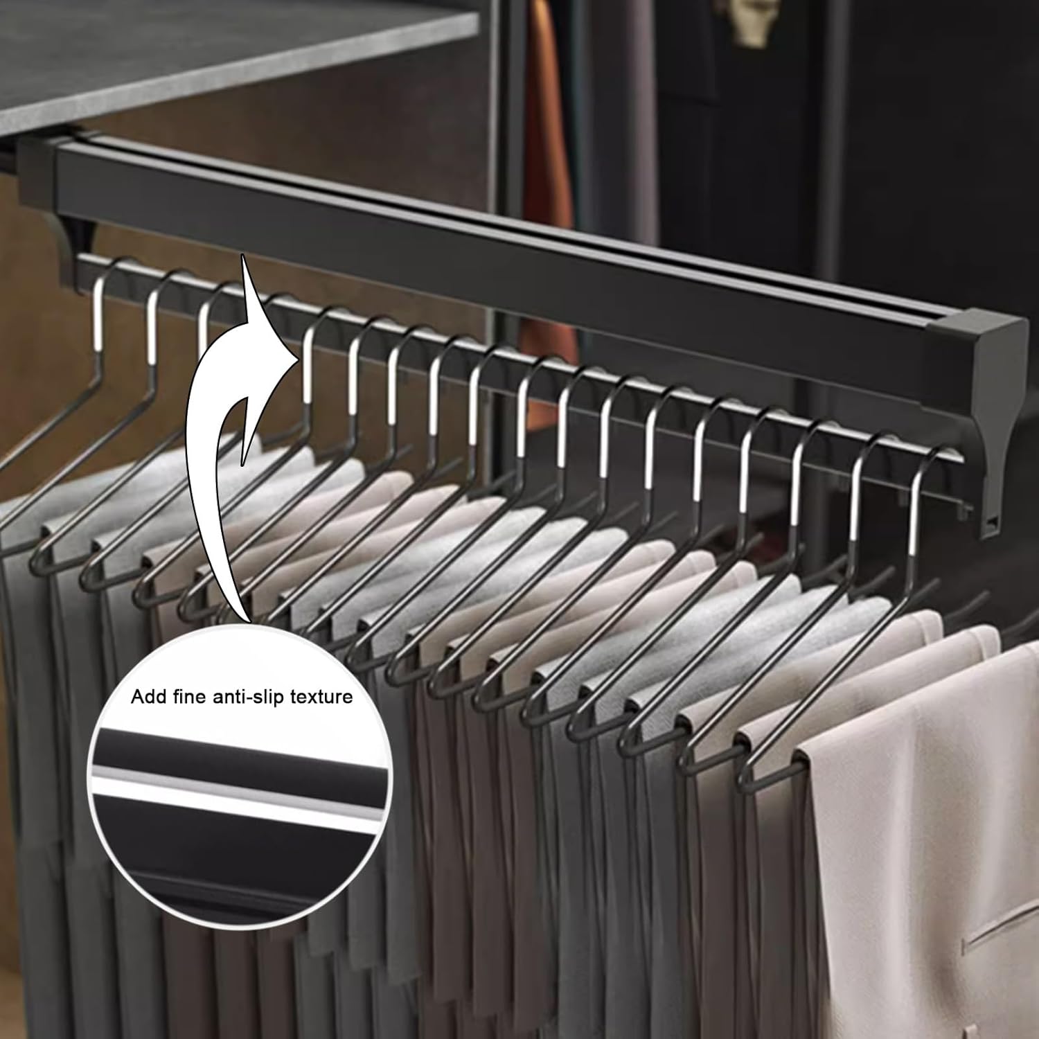 Barra de valet deslizante retráctil, Rodamiento de 55.1 lbs Barra de armario extraíble, Estante de pantalones organizador de aleación de aluminio,