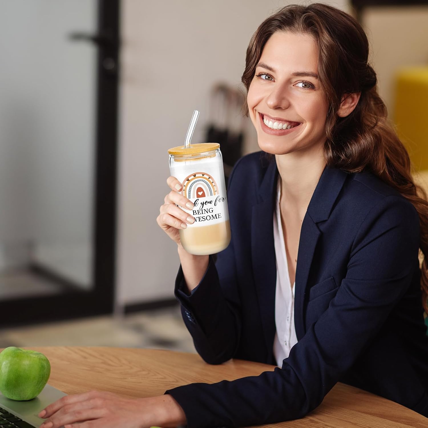 Juego de 12 vasos de vidrio de agradecimiento para empleados, regalos de agradecimiento para compañeros de trabajo, vasos de vidrio de 16 onzas con