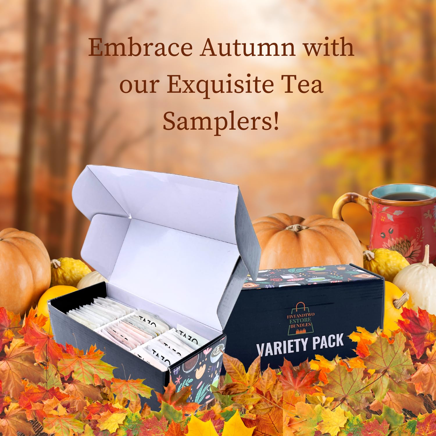 Juego de muestras de té de otoño y Navidad. 56 bolsitas de té, 14 sabores festivos, caja de té, 10 palitos de miel, libro electrónico de recetas en