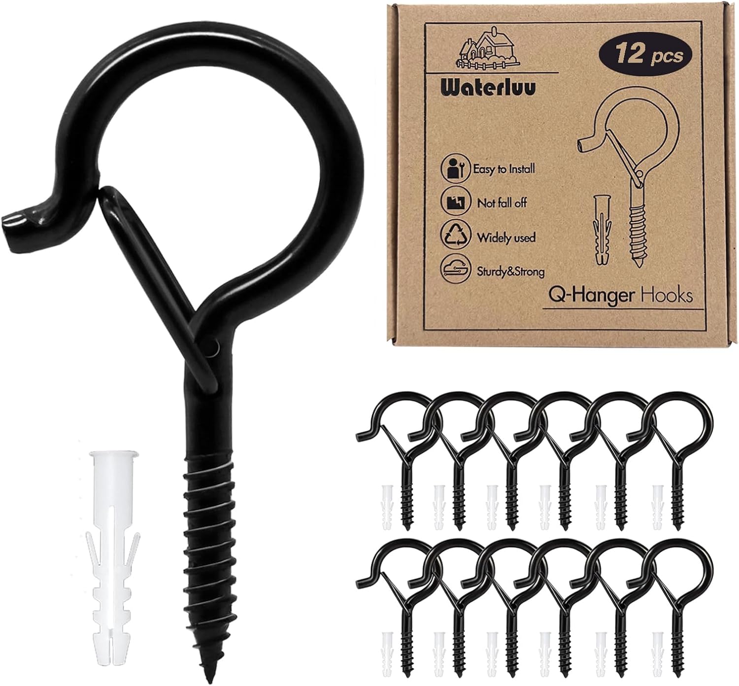 12 ganchos para luces de cadena, ganchos Q con hebilla de seguridad para plantas de techo, ganchos de luz al aire libre resistentes al viento para