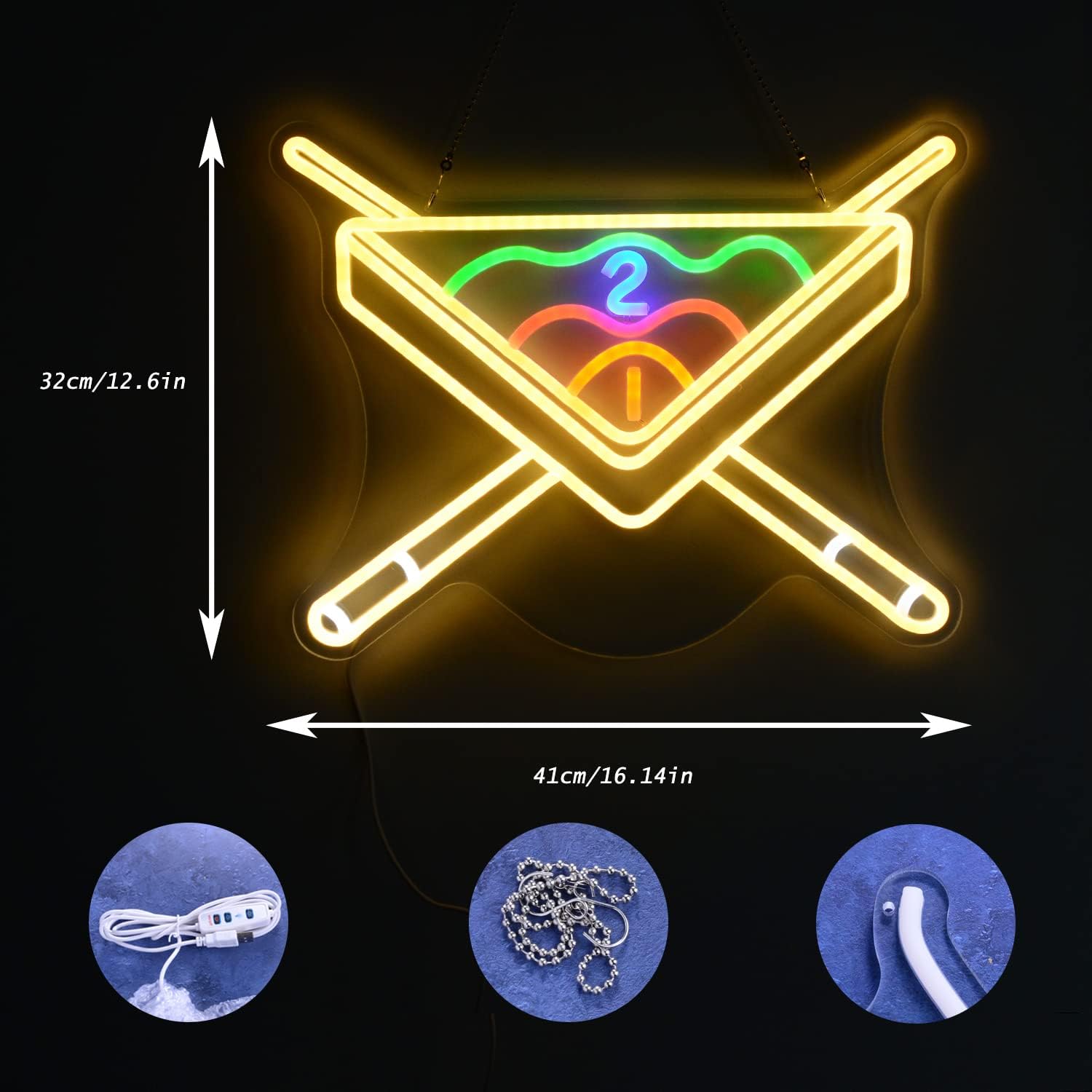Decoración de bola de billar, letreros de neón con luz LED para gimnasio, bar, club, billar, fiesta, decoración de pared, bolas de mesa de billar