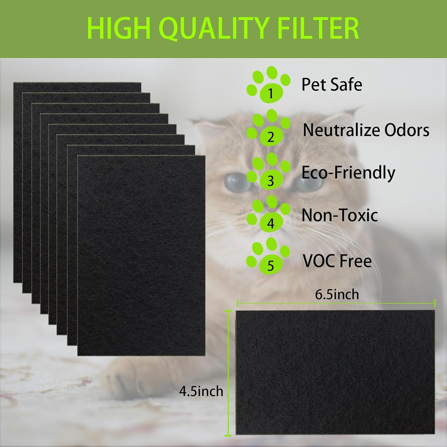8 filtros de carbón compatibles con caja de arena Van Ness para gatos, filtros de olor de carbón activado de alta calidad de repuesto de 4.5 x 6.5
