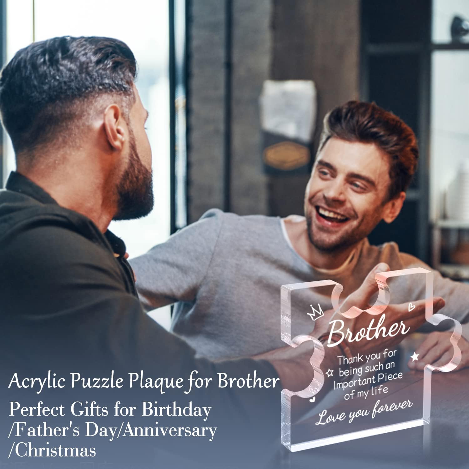 Funnli Regalos para hombres y niños, placa acrílica para rompecabezas  Regalos de cumpleaños para hermano de 3.35 x 2.76 pulgadas, decoraciones de
