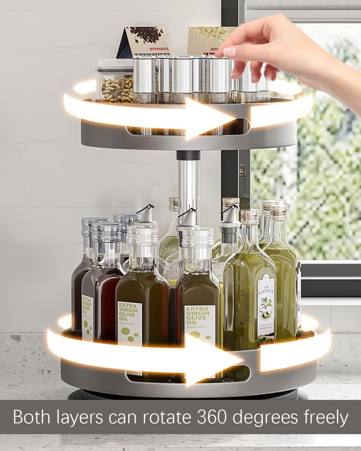 Organizador Lazy Susan de 2 niveles para cocina, tocadiscos para gabinete, organizador de mesa giratoria para organización de mesa de despensa de